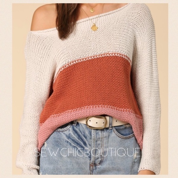 🎉HP 4-25 🎉Color Block Boatneck Knit Sweater - Picture 4 of 7